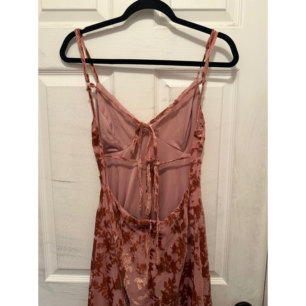 Lulus Dusty Rose Burnout Velvet Floral Midi Slip Dress Pink Size M Tie Back Y2K - Picture 4 of 4